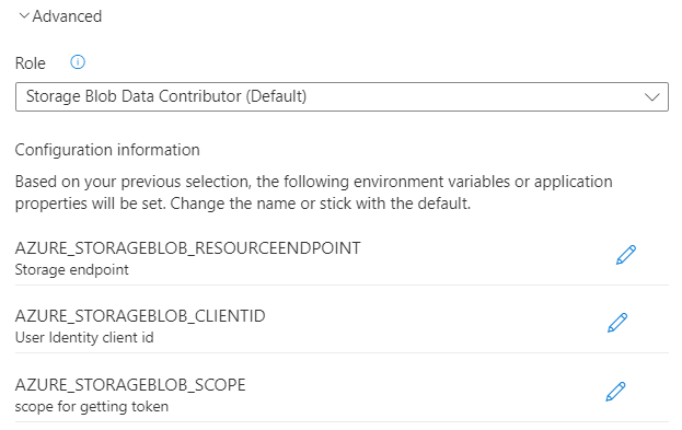 Captura de pantalla de Azure Portal que muestra la configuración de autenticación avanzada para una identidad administrada asignada por el usuario.