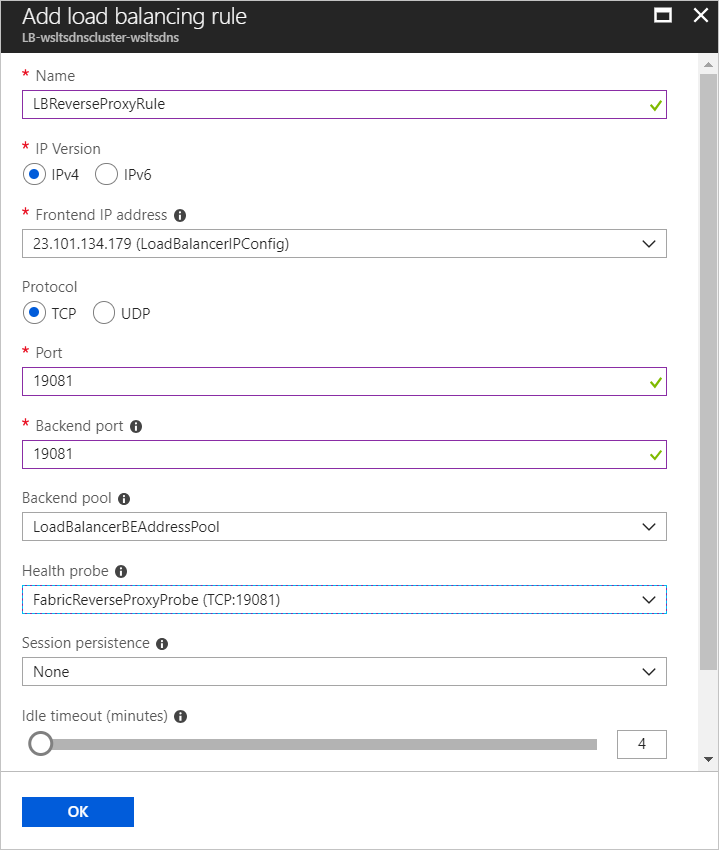 Configuración de la regla del equilibrador de carga para el proxy inverso