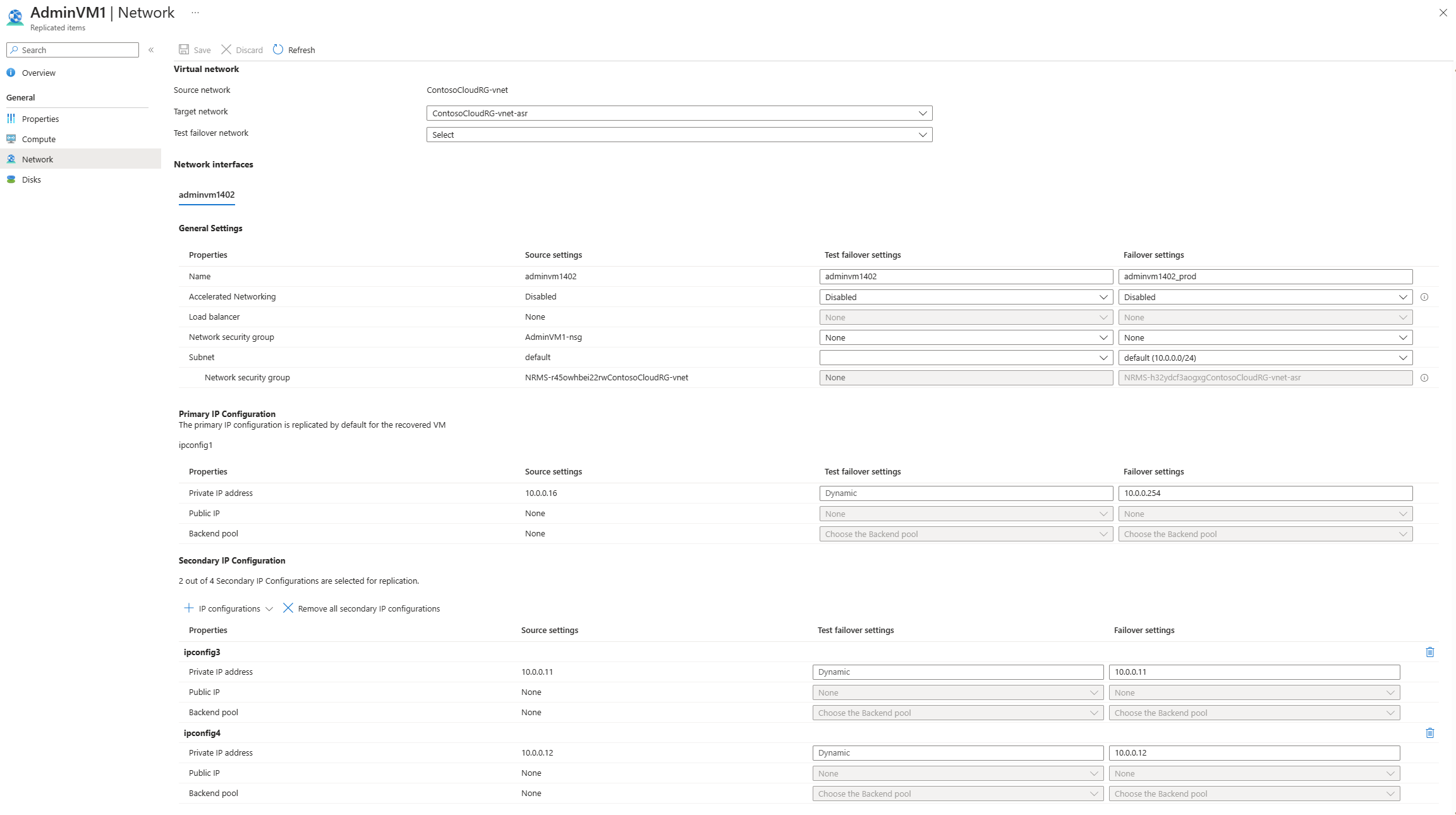 Personalización de las configuraciones de red de conmutación por error.