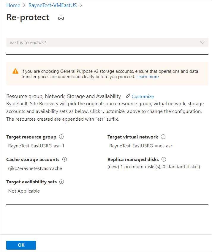 Página que muestra la configuración de la replicación