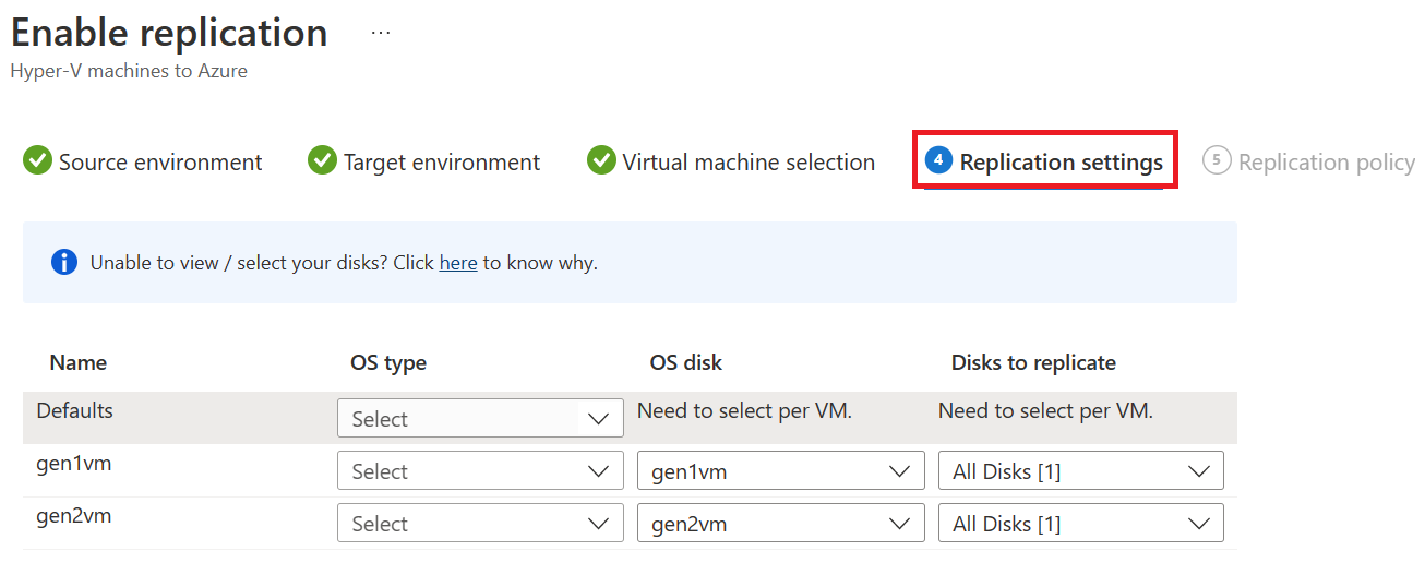 Captura de pantalla en la que se muestra el panel Configuración de replicación.