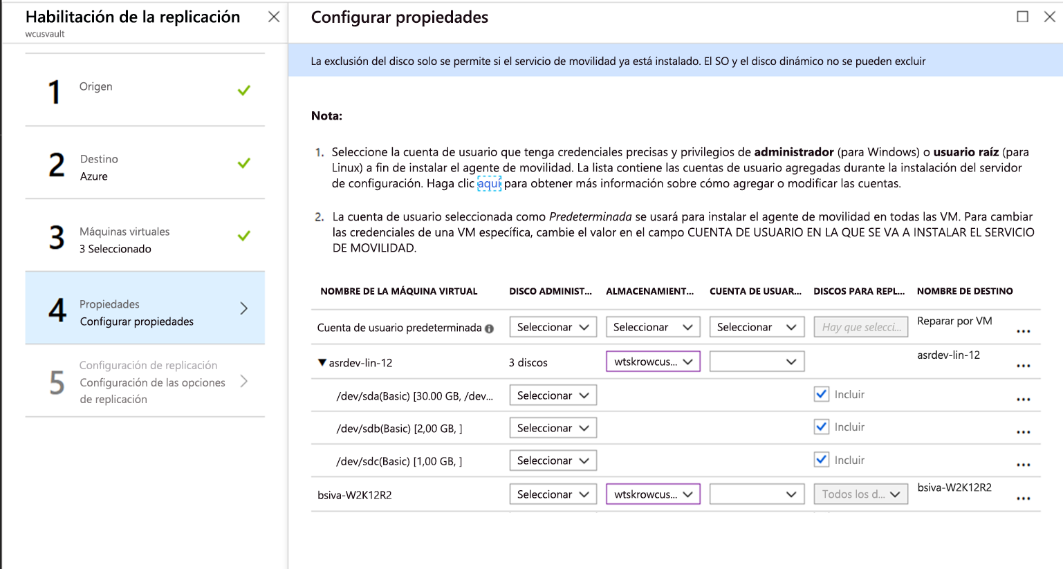 Ventana Habilitar la replicación: Configurar propiedades