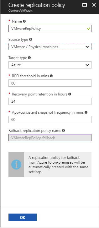 Screenshot of the options for creating a replication policy.