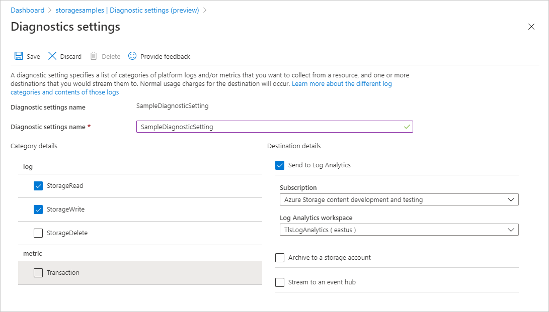 Captura de pantalla que muestra cómo crear una configuración de diagnóstico para el registro de las solicitudes