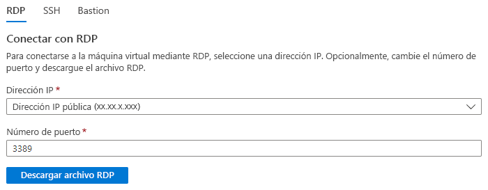 Captura de pantalla que muestra cómo conectarse con R D P.