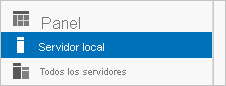 Captura de pantalla que muestra cómo localizar el servidor local en el lado izquierdo de la interfaz de usuario del Administrador del servidor.