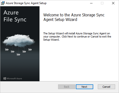 Primer panel del instalador del agente de Azure File Sync.