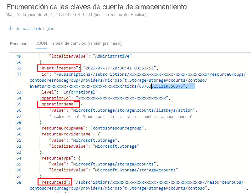 JSON de registro de actividad