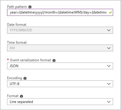 Captura de pantalla que muestra el receptor de salida de blobs de creación de Stream Analytics.