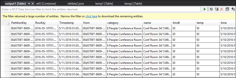 Tabla final de la consulta SELECT INTO de Stream Analytics