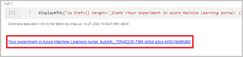 Captura de pantalla de Azure Synapse Analytics con un vínculo resaltado.