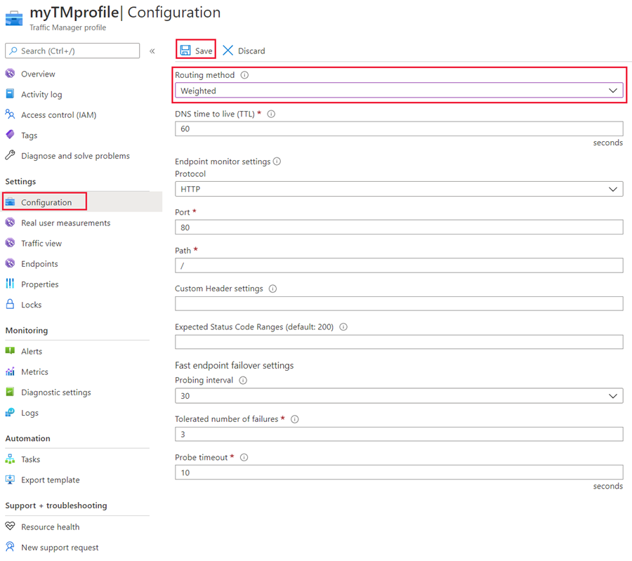 Configuración ponderada de Traffic Manager