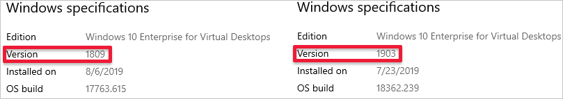 Captura de pantalla de la ventana de especificaciones de Windows. El número de versión está resaltado en color azul.