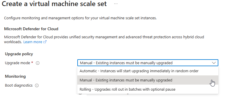 Captura de pantalla que muestra la implementación de un conjunto de escalado y la habilitación de MaxSurge.