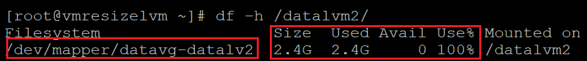 Recorte de pantalla que muestra el código que comprueba la utilización del sistema de archivos, con los resultados resaltados.