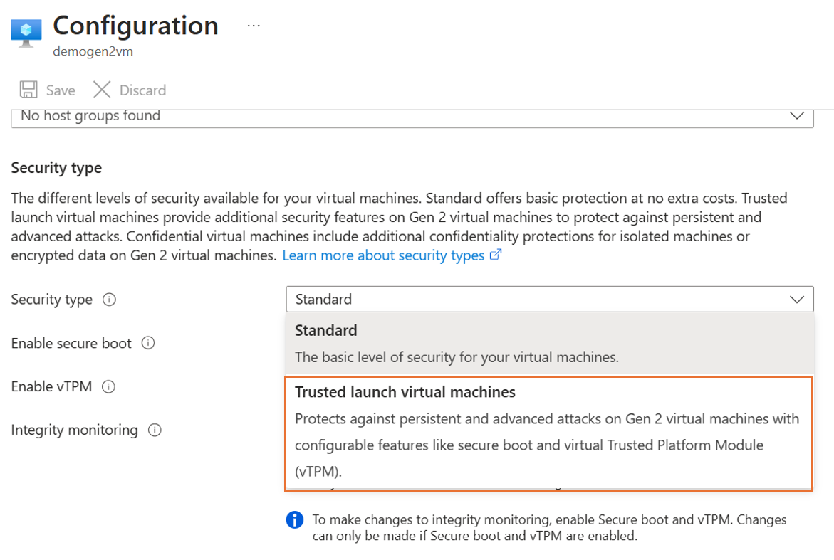 Captura de pantalla que muestra la lista desplegable Tipo de seguridad.