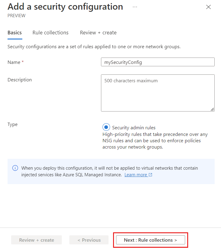 Captura de pantalla del campo de nombre de la configuración de seguridad.