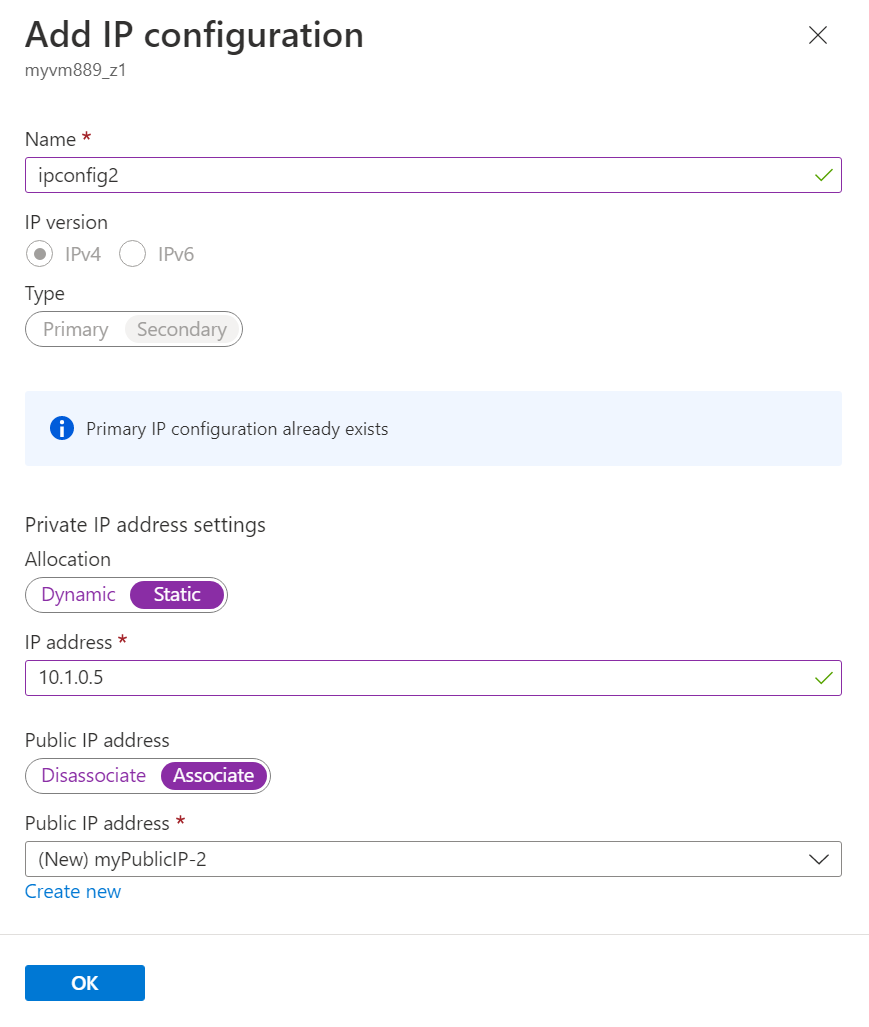 Captura de pantalla de Agregar configuración de IP.