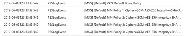 Ejemplo de conexión de punto a sitio que se ha detectado en P2SDiagnosticLog.