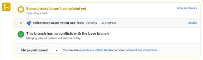 Captura de pantalla de una notificación de estado de Azure DevOps en un repositorio de GitHub.