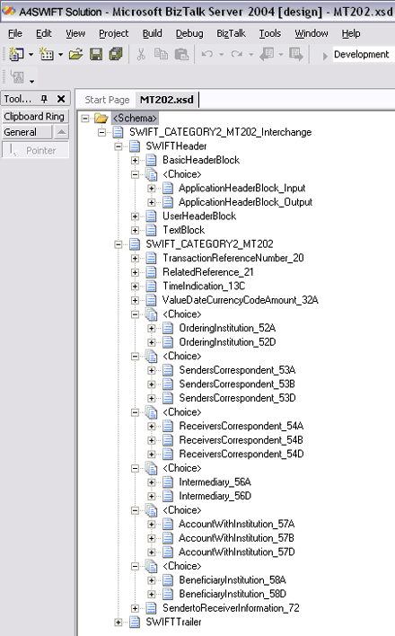 Imagen que muestra un esquema XSD de ejemplo para un intercambio SWIFT.