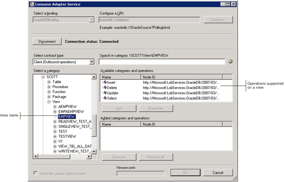 Examinar vistas en una base de datos de Oracle