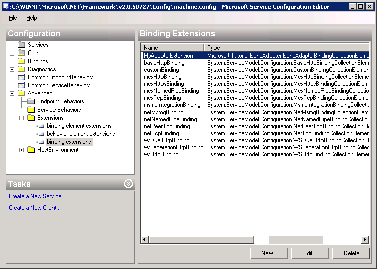 Editor de configuración del servicio con extensión agregada.