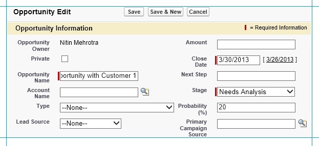 Creación de una oportunidad en Salesforce