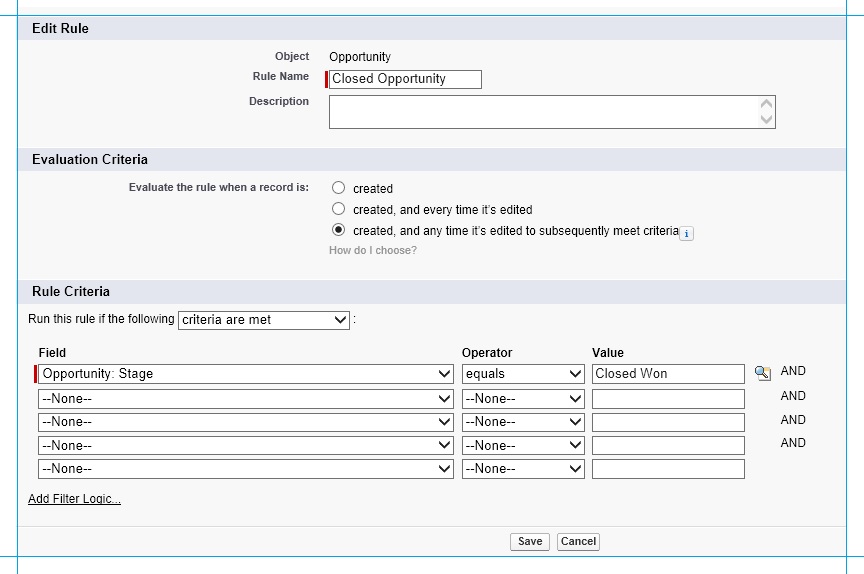 Creación de un flujo de trabajo de Salesforce