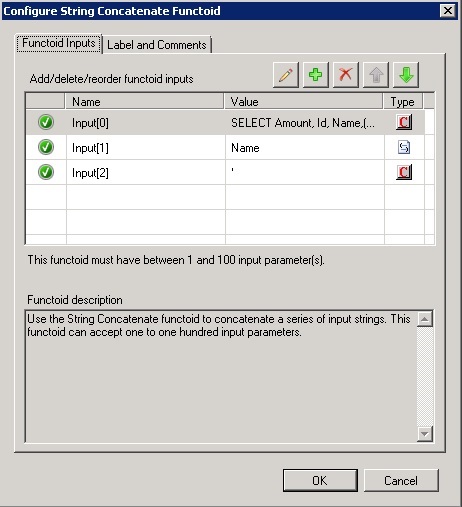 Configuración del functoid concatenado de