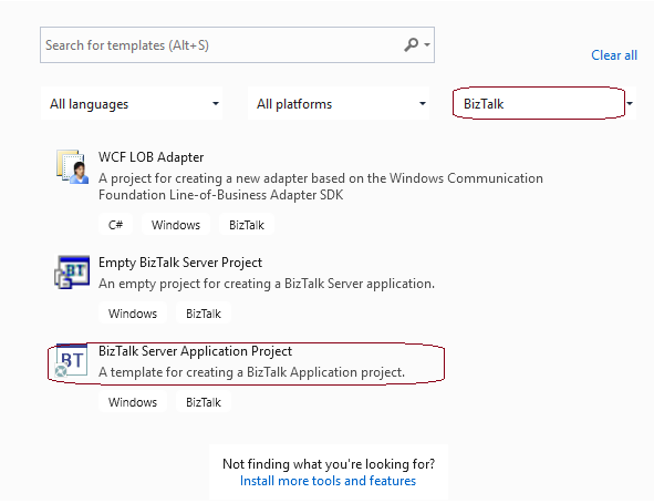 Adición de un proyecto de aplicación en BizTalk Server