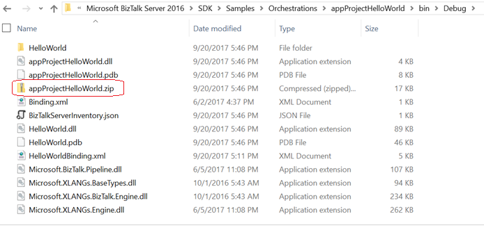 Compilación del archivo ZIP en el proyecto de BizTalk Server