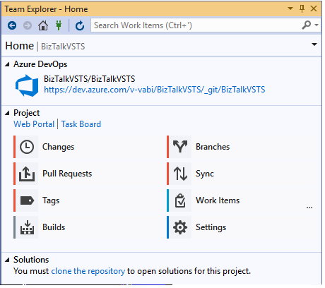 Clonación de Azure DevOps en el proyecto de BizTalk Server