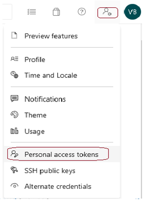 Abra la seguridad del token de acceso personal de la cuenta en Azure DevOps.