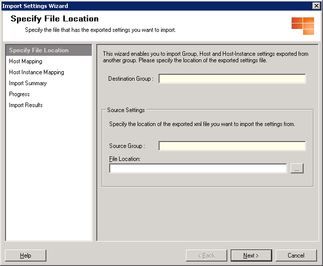 Especificar la ubicación del archivo para importar la configuración