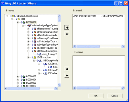 Imagen que muestra el Asistente para adaptadores JDE de iWay.