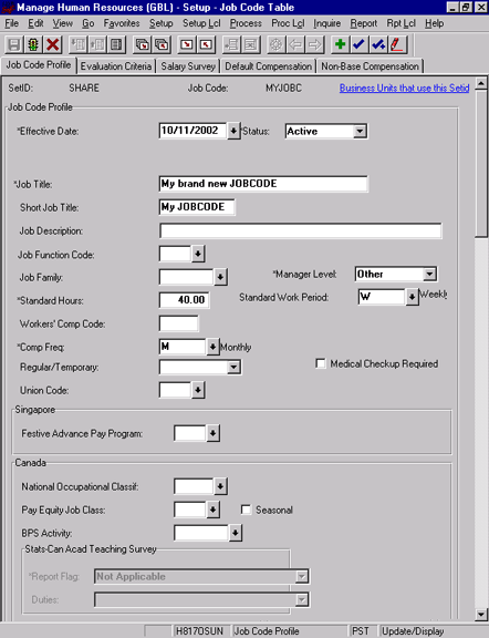 Imagen que muestra los datos en el componente PeopleSoft.