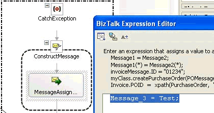 Captura de pantalla que muestra el Editor de expresiones de BizTalk.