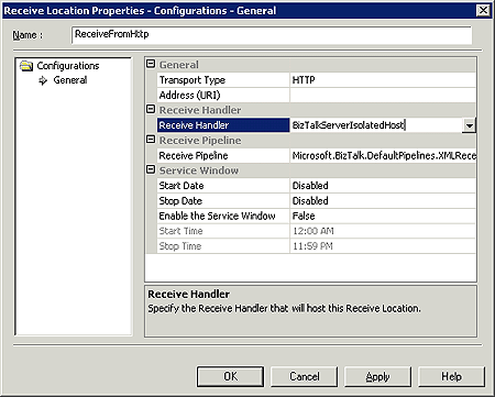 Imagen que muestra dónde seleccionar BizTalkServerIsolatedHost.