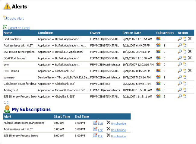 Página de alertas del portal