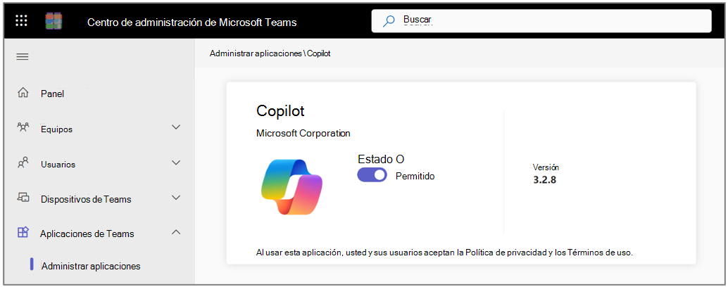 Aplicación Copilot para Microsoft Teams.