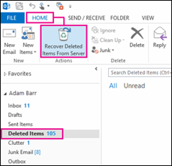 Recuperar elementos eliminados en Outlook para Windows.