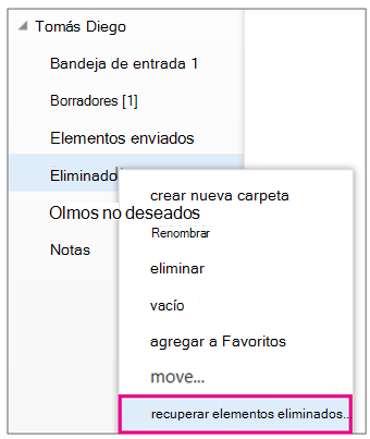 Recuperar elementos eliminados o correo electrónico en Outlook Web App.