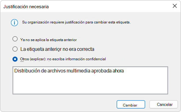 Solicitud de justificación de cambio de etiqueta.