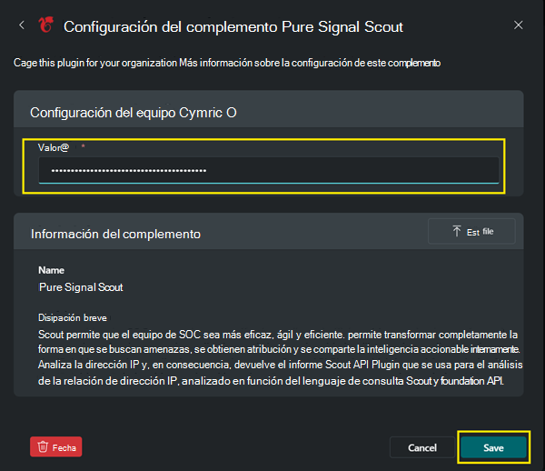 Imagen de la configuración del complemento Pure Signal Scout.