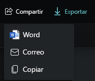 Captura de pantalla que muestra las opciones de exportación de sesiones compartidas.