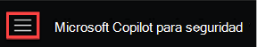 Captura de pantalla que muestra el menú principal de Copilot para seguridad con el icono de hamburguesa.