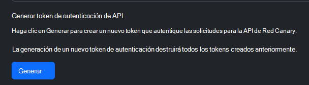 Captura de pantalla que muestra dónde se crea una clave de API en Red Canary.