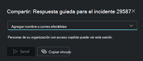 Captura de pantalla que muestra las opciones de vínculo de uso compartido de sesión para copiar el vínculo o enviar un vínculo por correo electrónico.