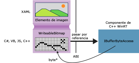 Diagrama que muestra un componente de código que accede directamente a los datos de los píxeles.